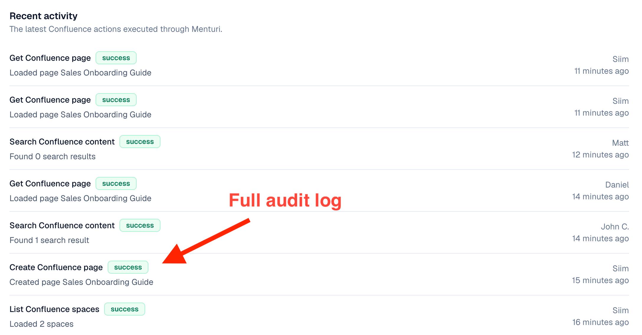 Full log of every action