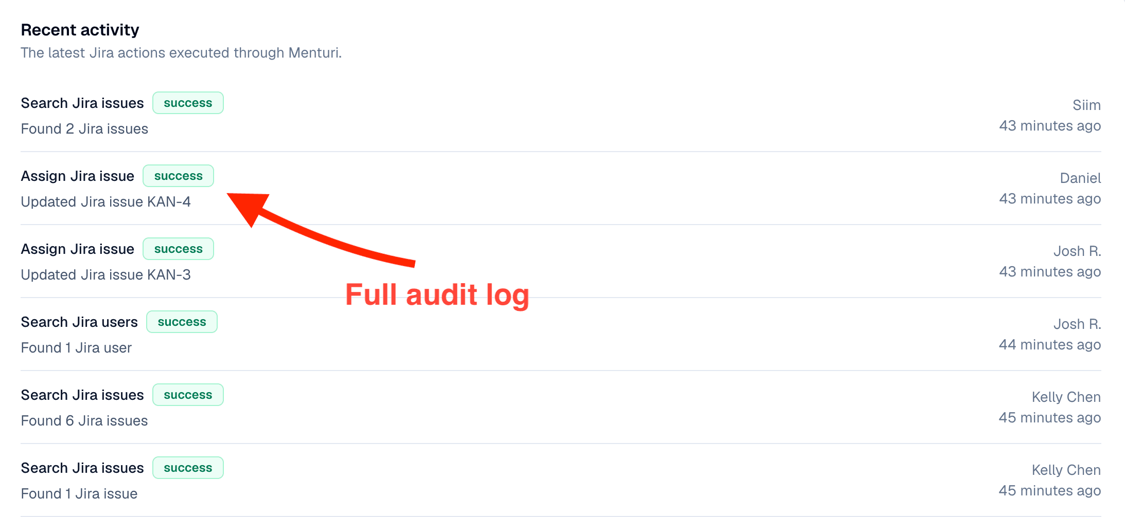 Full log of every action