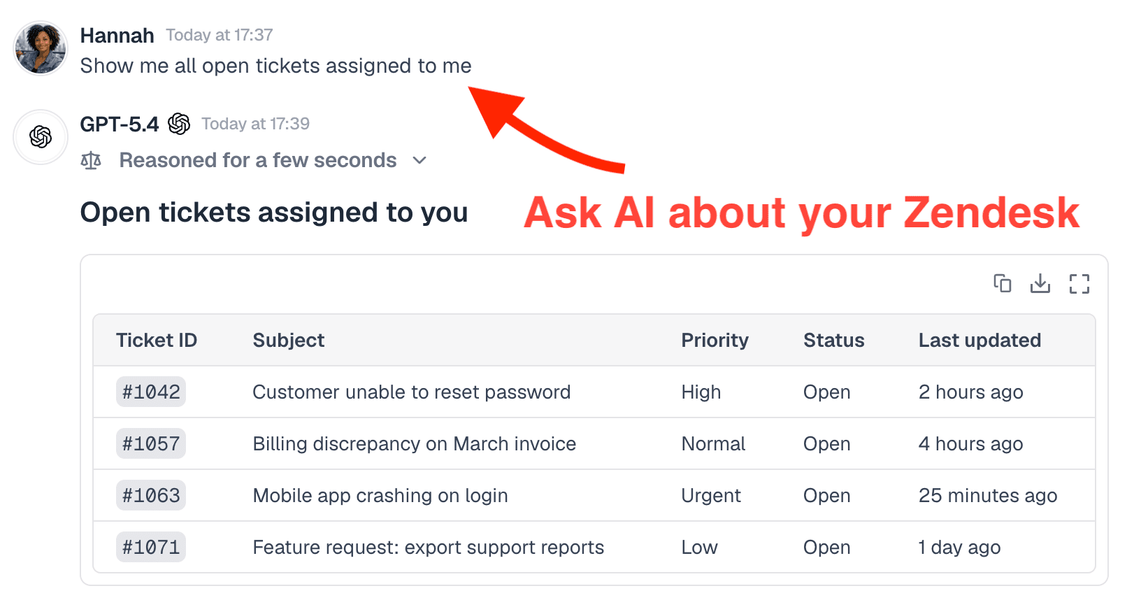 Search support tickets in plain English
